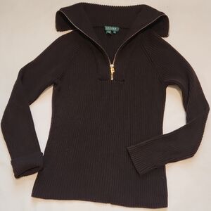 Polo by Ralph Lauren Brown Zip Collar Turtleneck Sweater